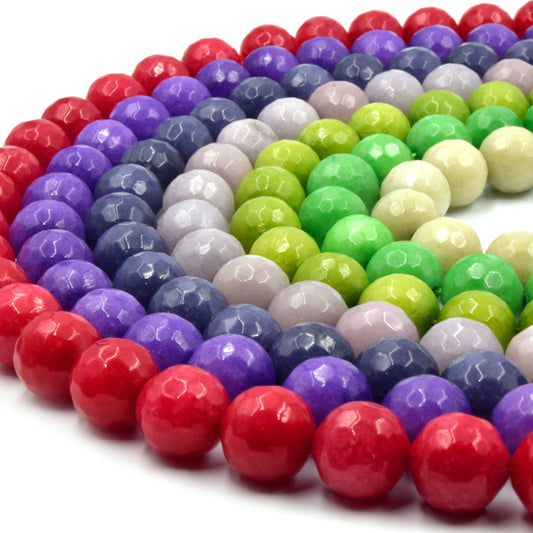 Faceted Jade Beads | 12mm Faceted Dyed Red Pink Orange Gray Blue Jade Round Beads with 1mm Holes - Sold by 15.5" Strands (~ 32 Beads)