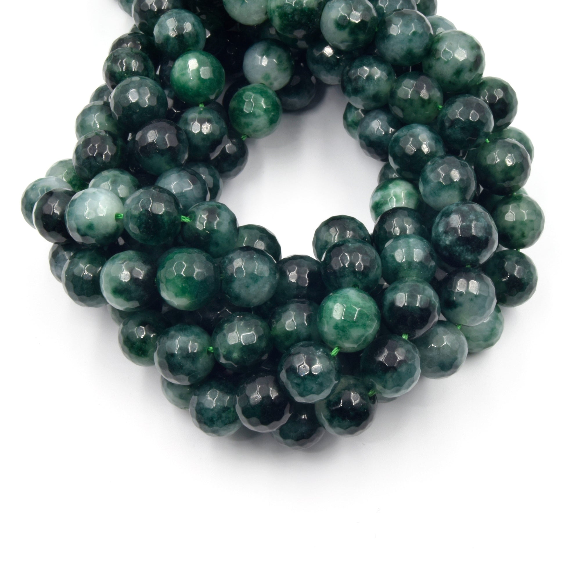 Faceted Jade Beads | 12mm Faceted Dyed Green Gray Blue Jade Round Beads with 1mm Holes - Sold by 15.5" Strands (~ 32 Beads)