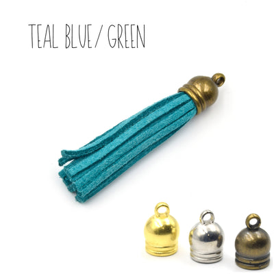 2" Faux Suede Tassels | Gray Blue Brown Green Aqua Purple Pink White Tassel | Bronze and Gold Cap | Sold in Packs of 5