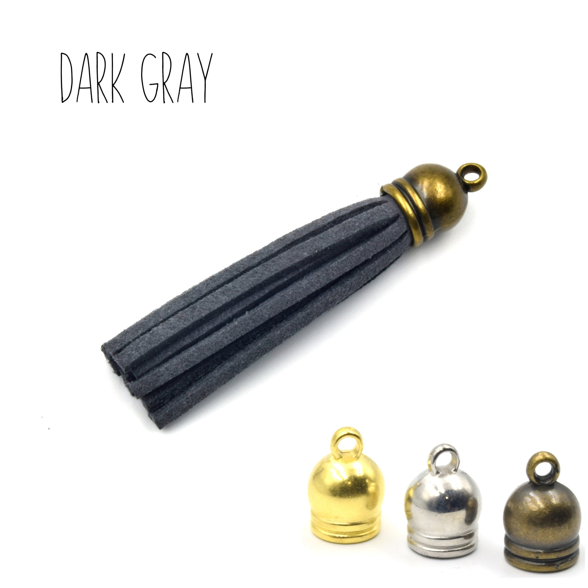 2" Faux Suede Tassels | Gray Blue Brown Green Aqua Purple Pink White Tassel | Bronze and Gold Cap | Sold in Packs of 5