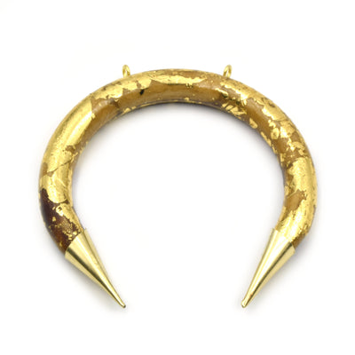 Bone Crescent Pendant | Gold Foiled Crescent Shaped Natural Ox Bone with Double Gold Bails | White, Brown, Black and White Crescents