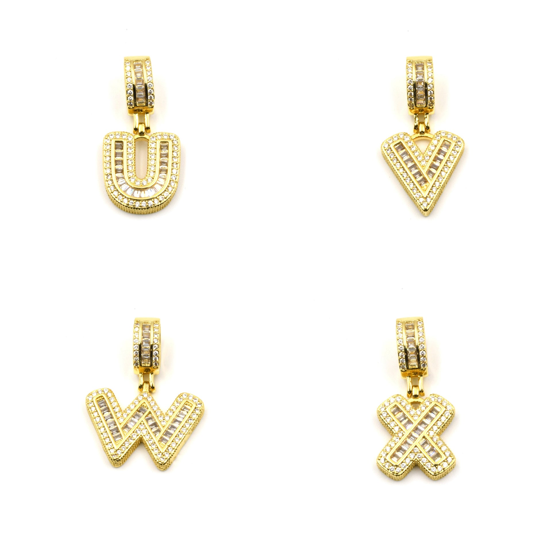 Alphabet Cubic Zirconia Pendant | Gold Letter with Rhinestone and CZ Accents with Ornate Bail | Initial Pendants | Letter Pendants