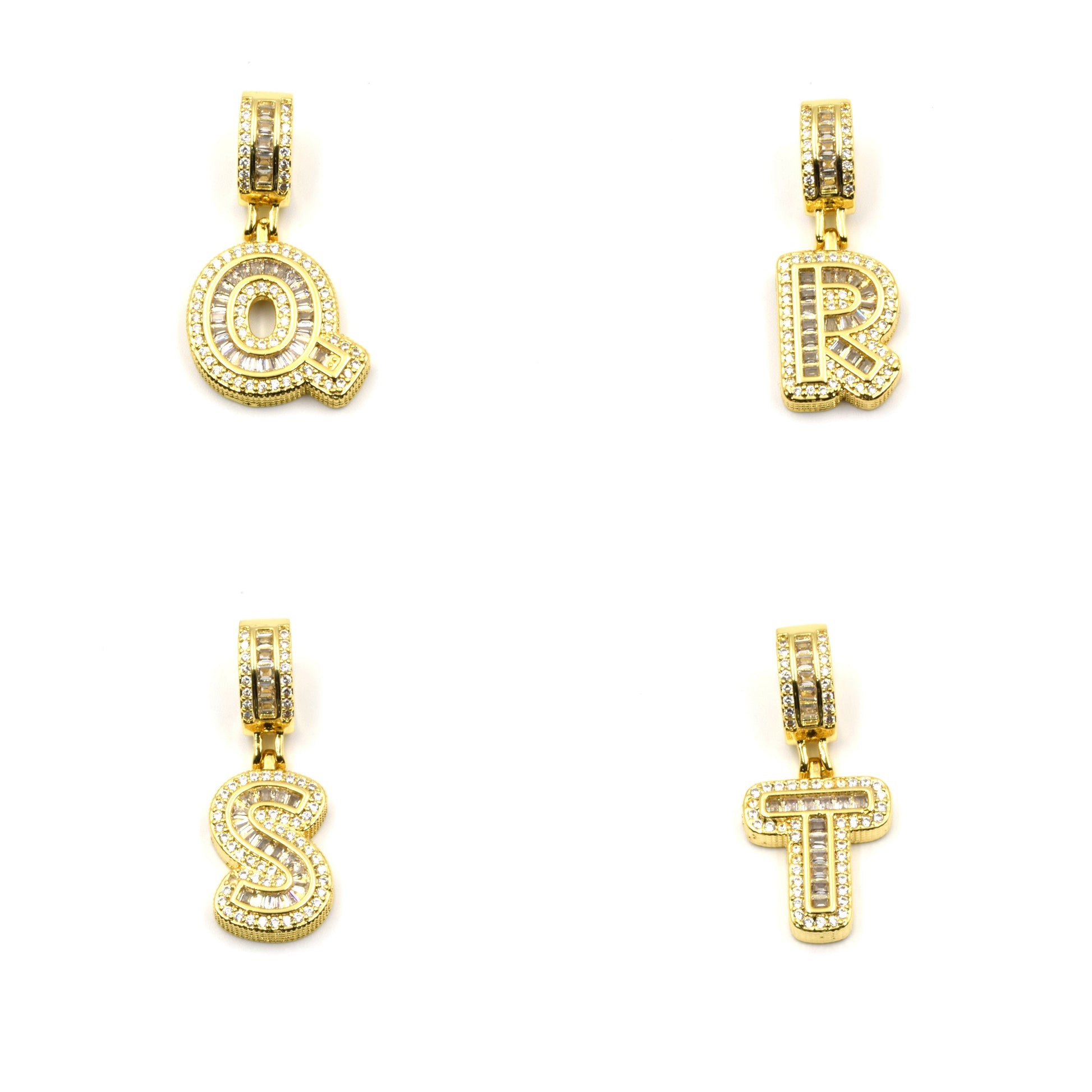 Alphabet Cubic Zirconia Pendant | Gold Letter with Rhinestone and CZ Accents with Ornate Bail | Initial Pendants | Letter Pendants