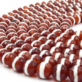 Tibetan Agate Beads | Dzi Beads | Dyed Faceted Red with White Striped  Round Gemstone Beads -8mm Available