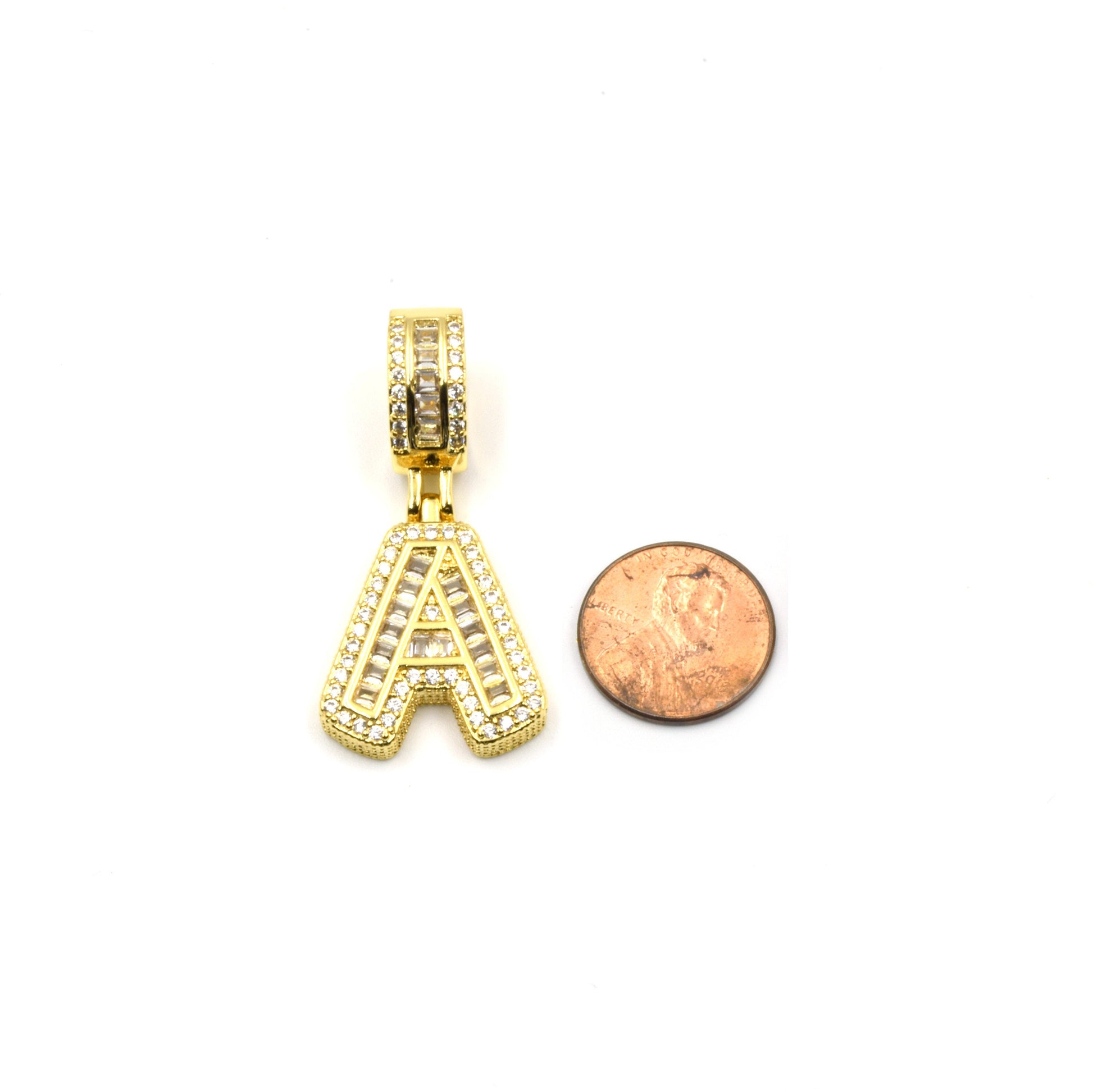 Alphabet Cubic Zirconia Pendant | Gold Letter with Rhinestone and CZ Accents with Ornate Bail | Initial Pendants | Letter Pendants