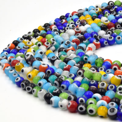 Evil Eye Glass Beads | Multicolor Evil Eye Round Glass Beads | Sold by the Strand