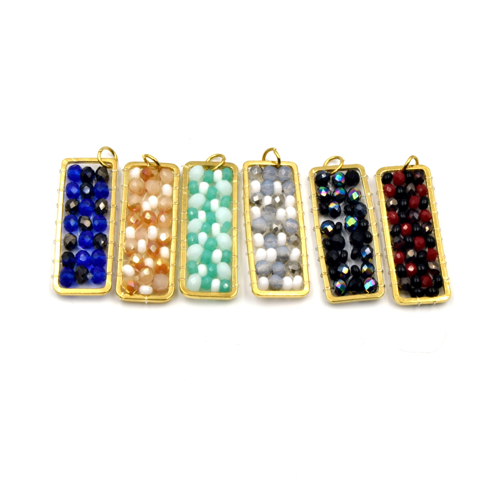 Seed Bead Pendants | Rectangle Beaded Components | Beaded Findings | Blue Red White Gray Aqua Black Pendants | Beaded Charms | 10mm x 25mm