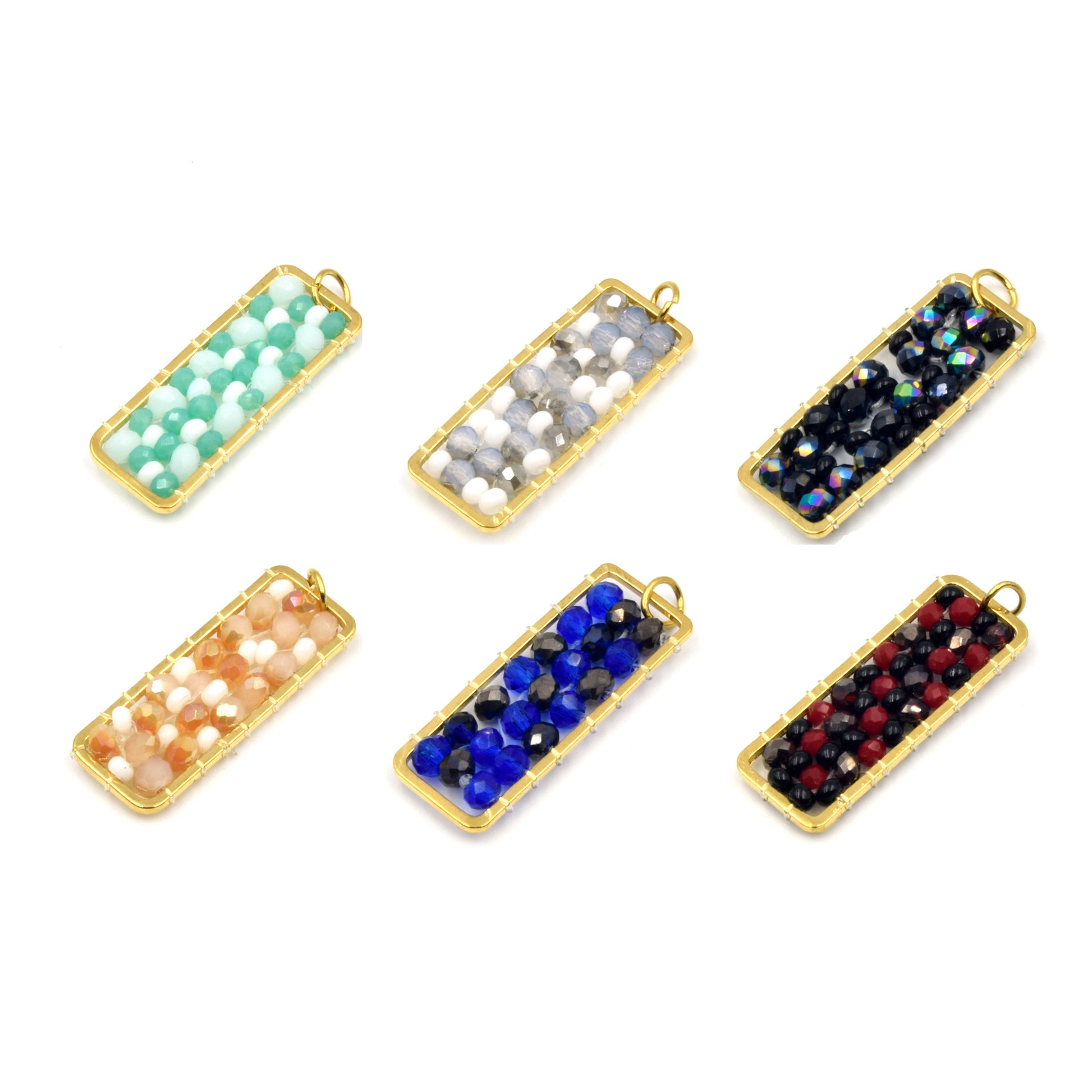 Seed Bead Pendants | Rectangle Beaded Components | Beaded Findings | Blue Red White Gray Aqua Black Pendants | Beaded Charms | 10mm x 25mm