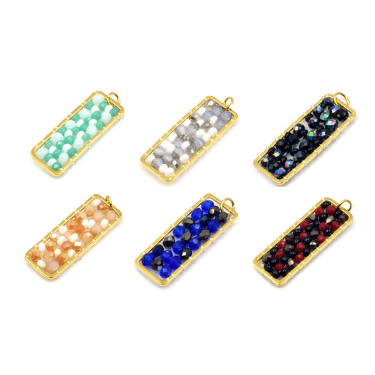 Seed Bead Pendants | Rectangle Beaded Components | Beaded Findings | Blue Red White Gray Aqua Black Pendants | Beaded Charms | 10mm x 25mm