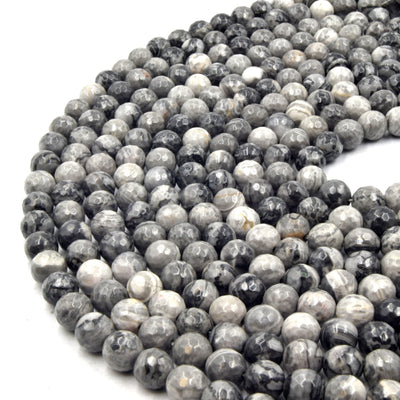 Picture Jasper Beads | Faceted Gray Picture Round Beads | 6mm 8mm 10mm 12mm 