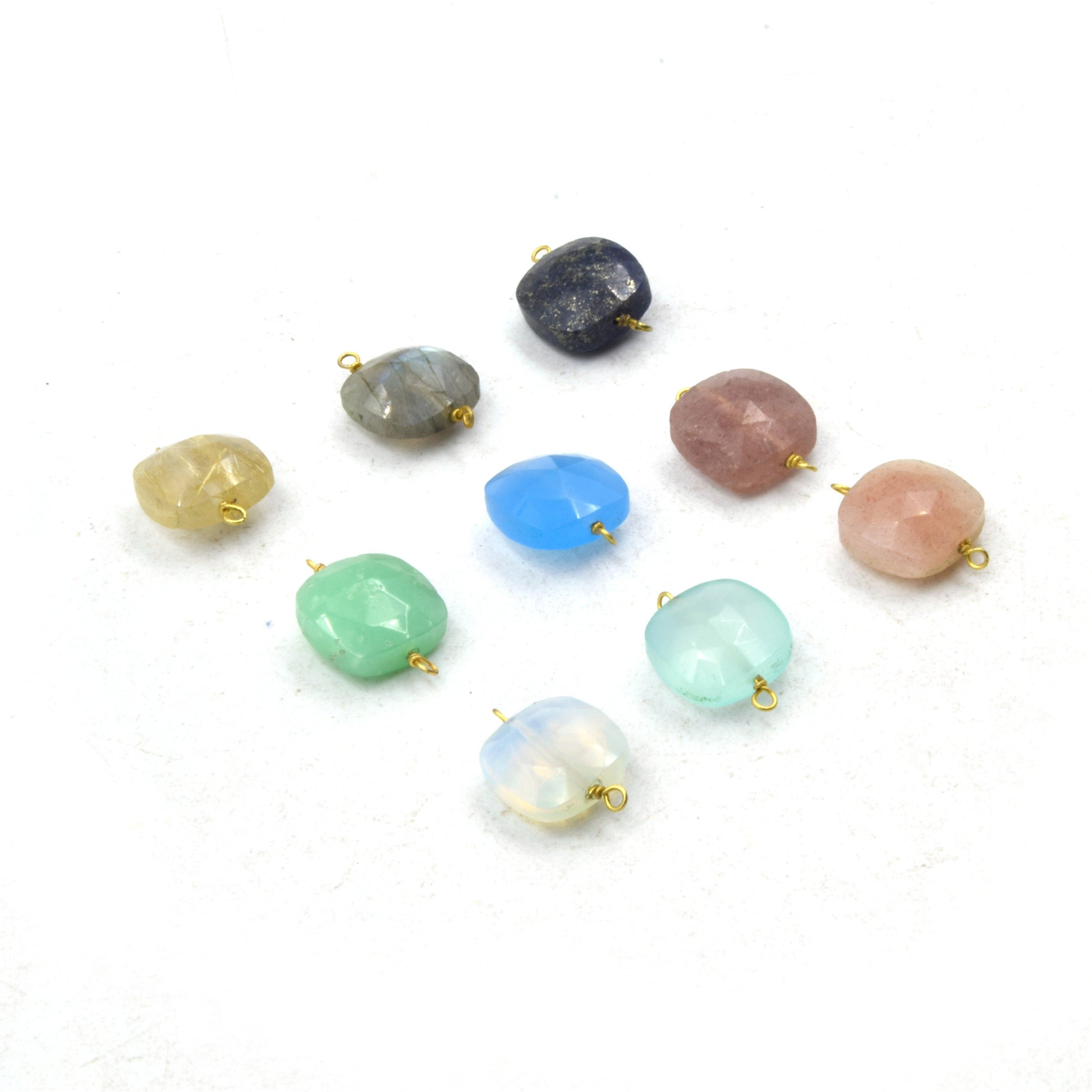 Wire Wrapped Gemstone Connectors | 10mm Square Shape Labradorite, Chrysoprase, Chalcedony, Opalite, Lapis, Moonstone, Quartz Connector