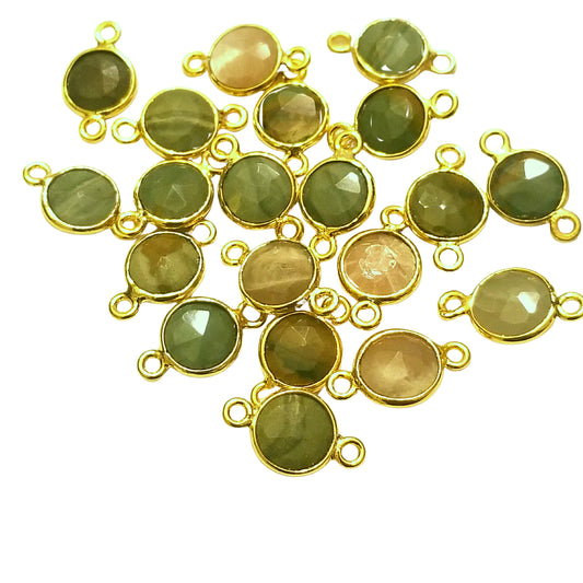 Ocean jasper Gold Plated Faceted Asst Round/Coin Shaped Bezel Connector - Measuring 10mm  - Sold bulk pack of  20 OOAK