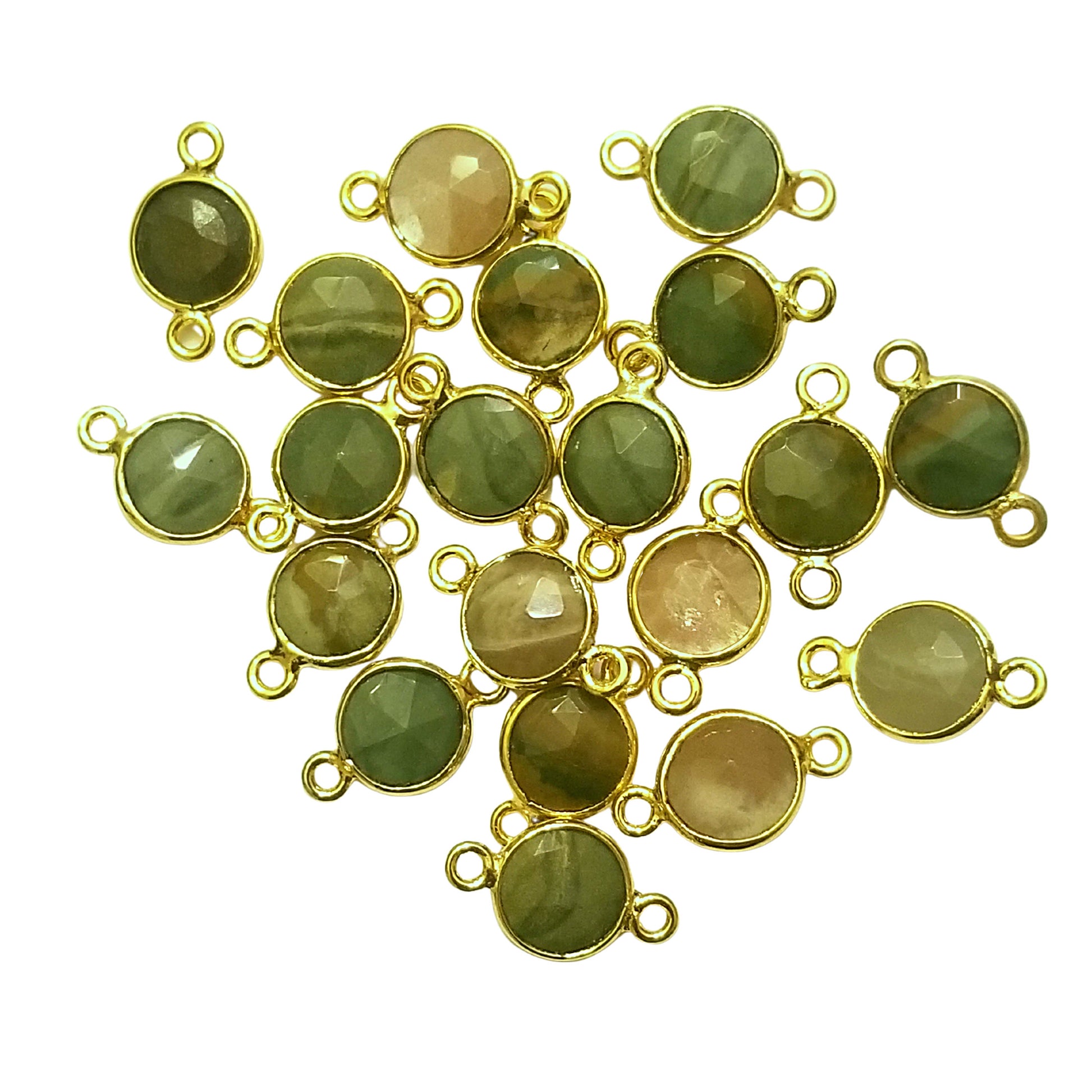 Ocean jasper Gold Plated Faceted Asst Round/Coin Shaped Bezel Connector - Measuring 10mm  - Sold bulk pack of  20 OOAK
