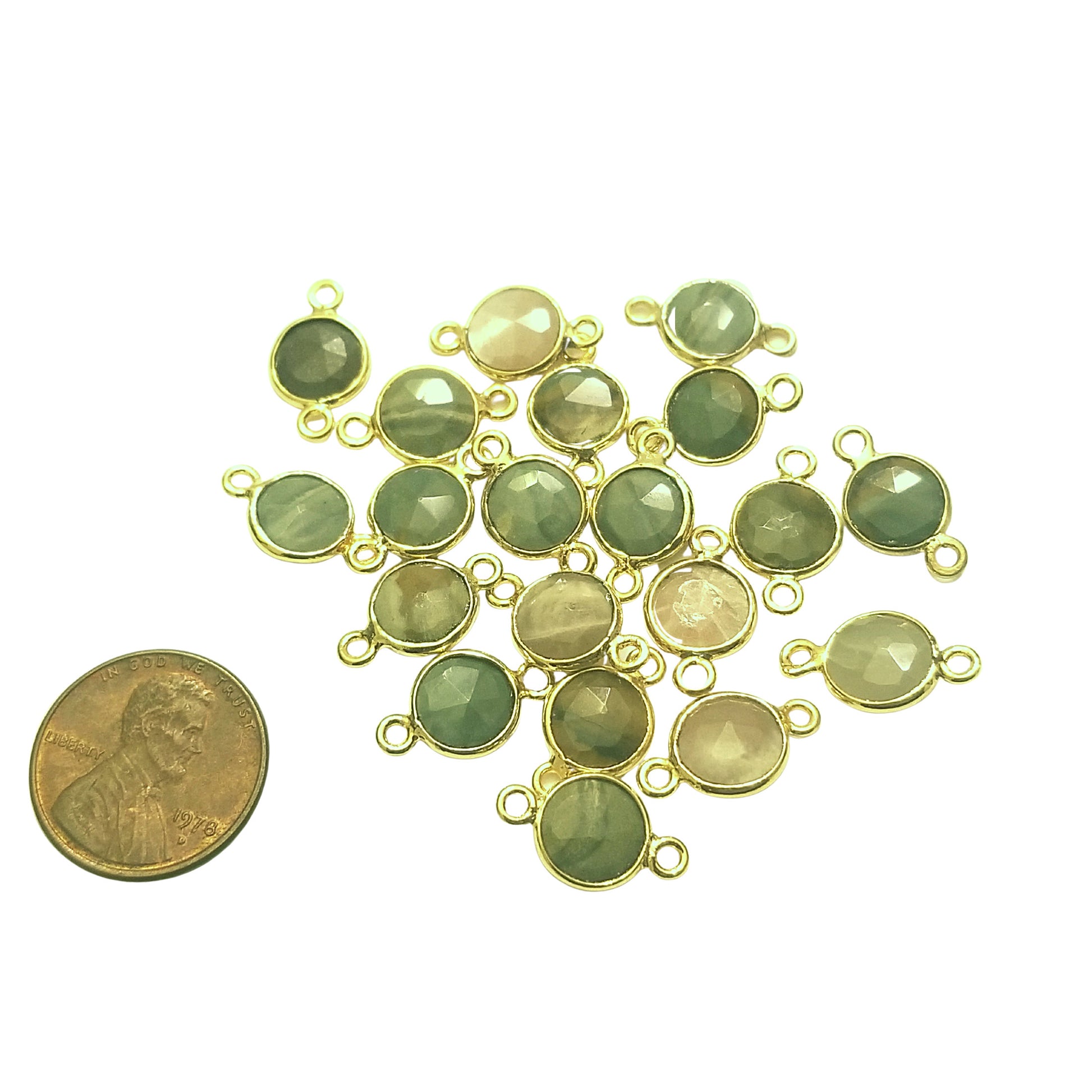 Ocean jasper Gold Plated Faceted Asst Round/Coin Shaped Bezel Connector - Measuring 10mm  - Sold bulk pack of  20 OOAK