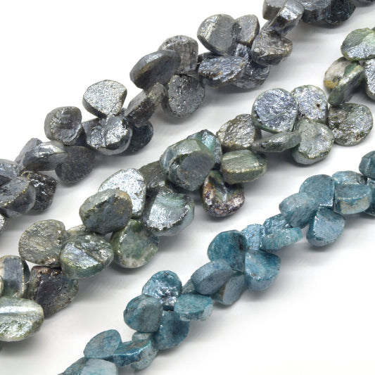 Mystic Quartz Beads | AB Coated Dyed Quartz Graduated Briolette Beads - Green Blue Gray Available - Indian Cut Gemstone