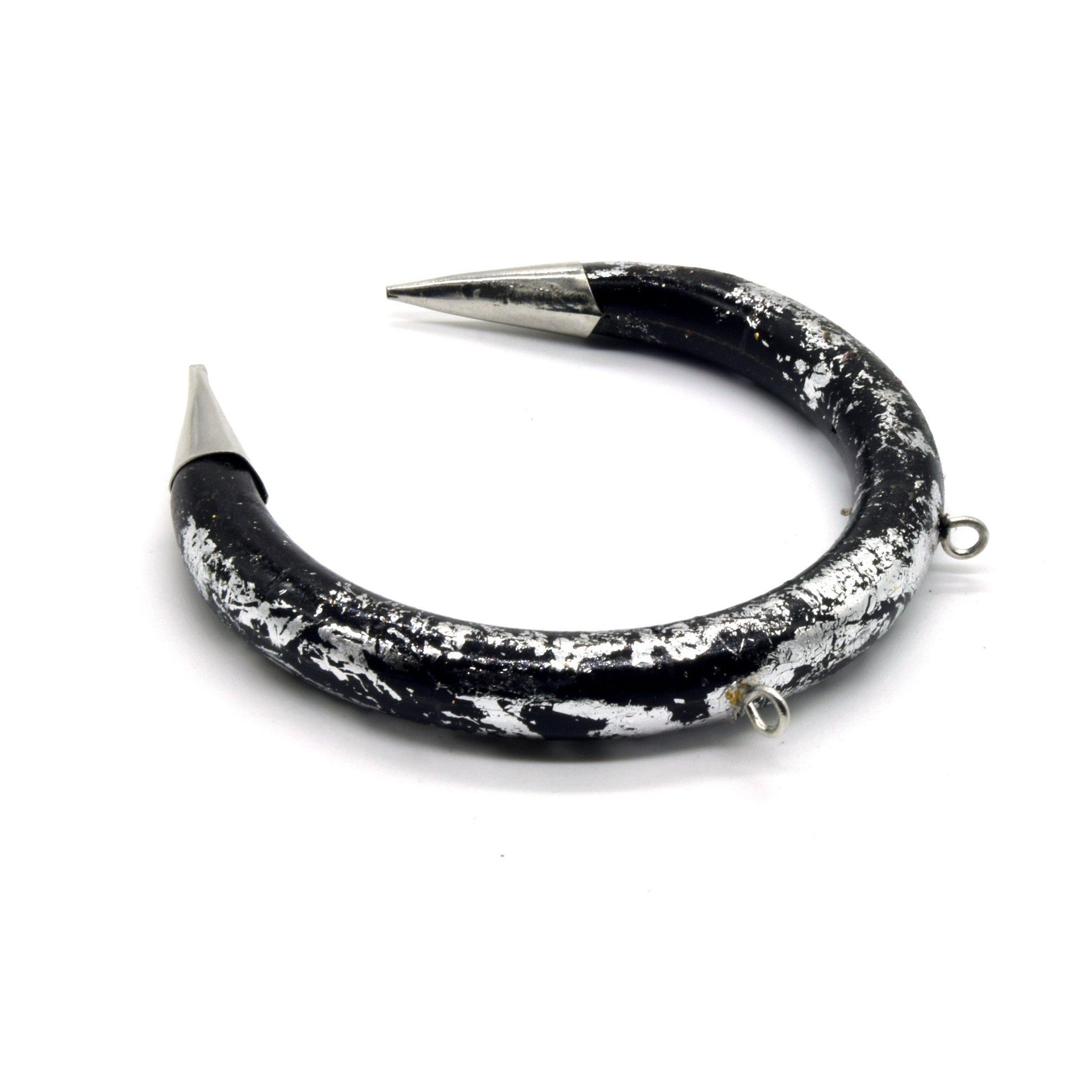 Bone Crescent Pendant | Silver Foiled Crescent Shaped Natural Ox Bone with Double Silver Bails | White, Brown, Black and White Crescents