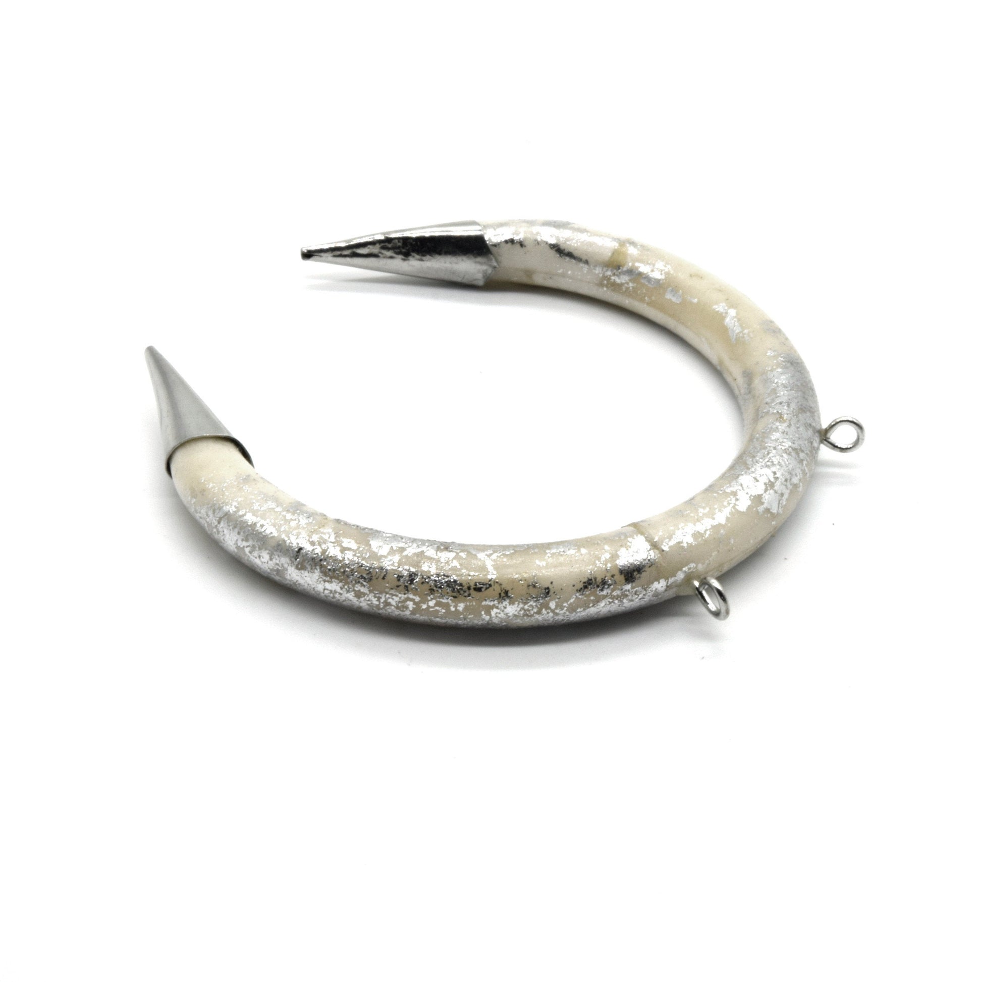 Bone Crescent Pendant | Silver Foiled Crescent Shaped Natural Ox Bone with Double Silver Bails | White, Brown, Black and White Crescents