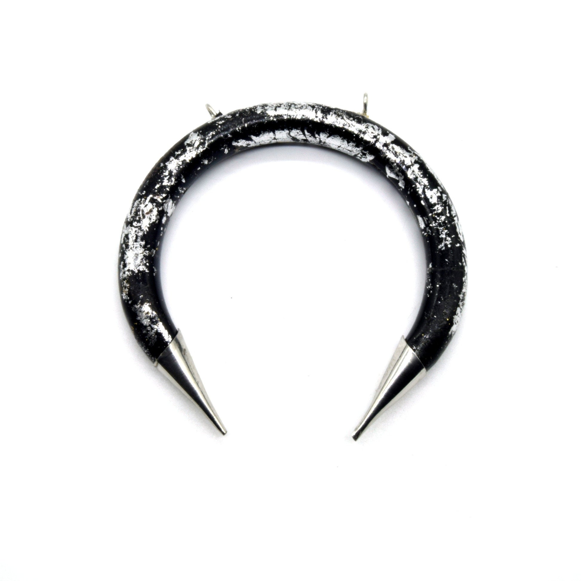 Bone Crescent Pendant | Silver Foiled Crescent Shaped Natural Ox Bone with Double Silver Bails | White, Brown, Black and White Crescents
