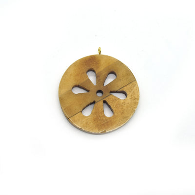 Ox Bone Focal Pendant | 2" - Natural Ox Bone Circle Cutout Shaped Focal Pendant with Gold Bail - White, Brown available