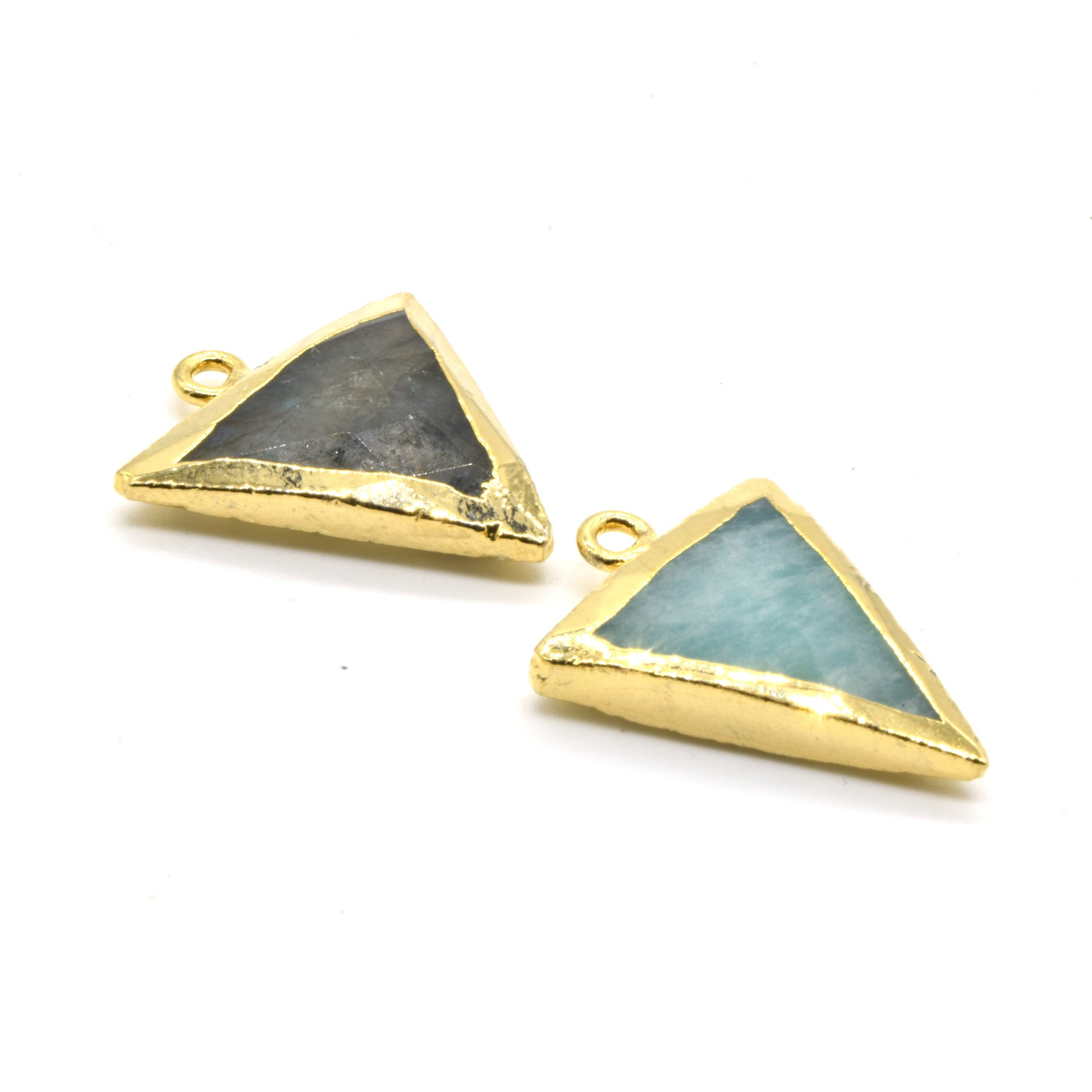Amazonite Pendant | Labradorite Pendant | Gold Plated Electroplated Natural Amazonite Labradorite Triangle Shaped Pendant