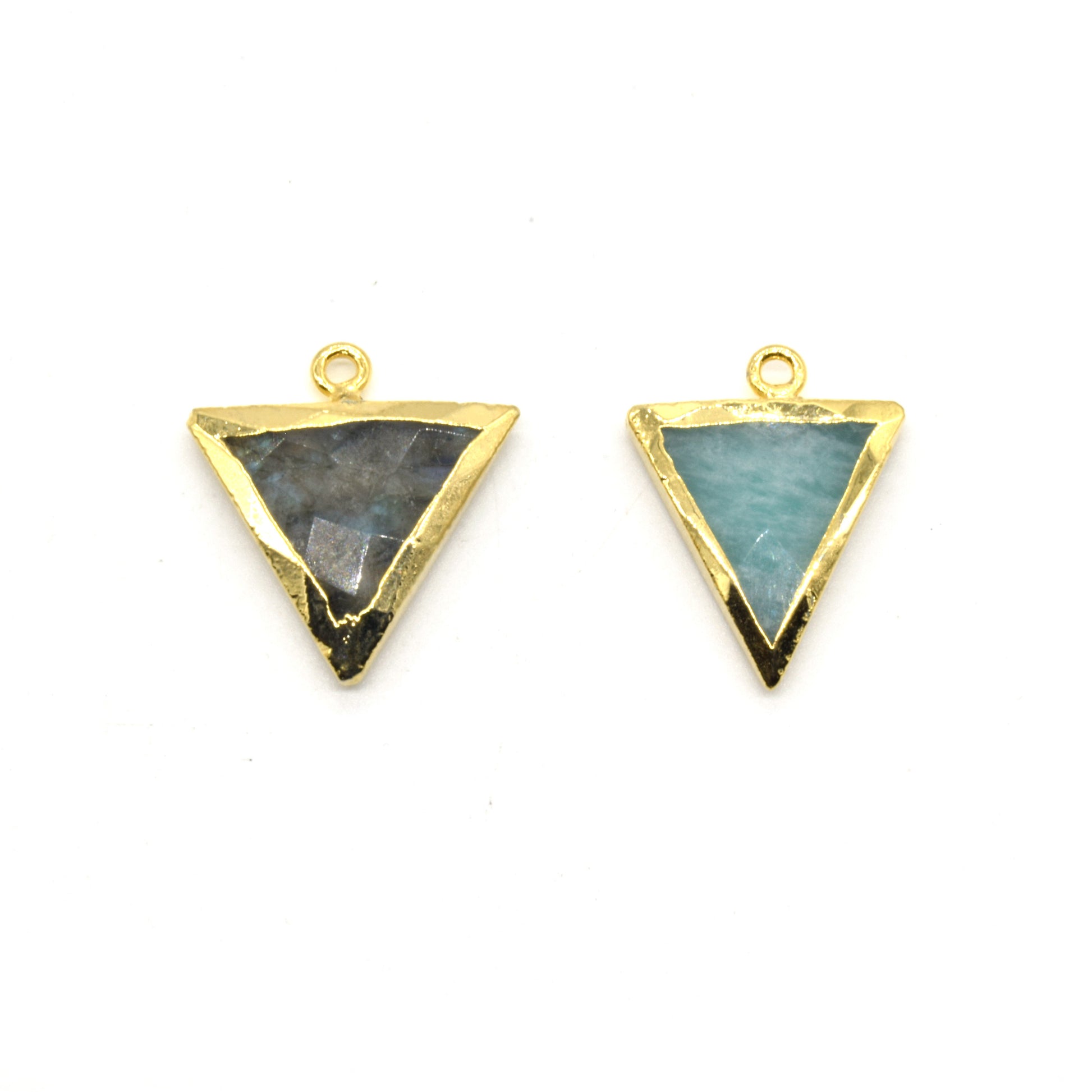 Amazonite Pendant | Labradorite Pendant | Gold Plated Electroplated Natural Amazonite Labradorite Triangle Shaped Pendant