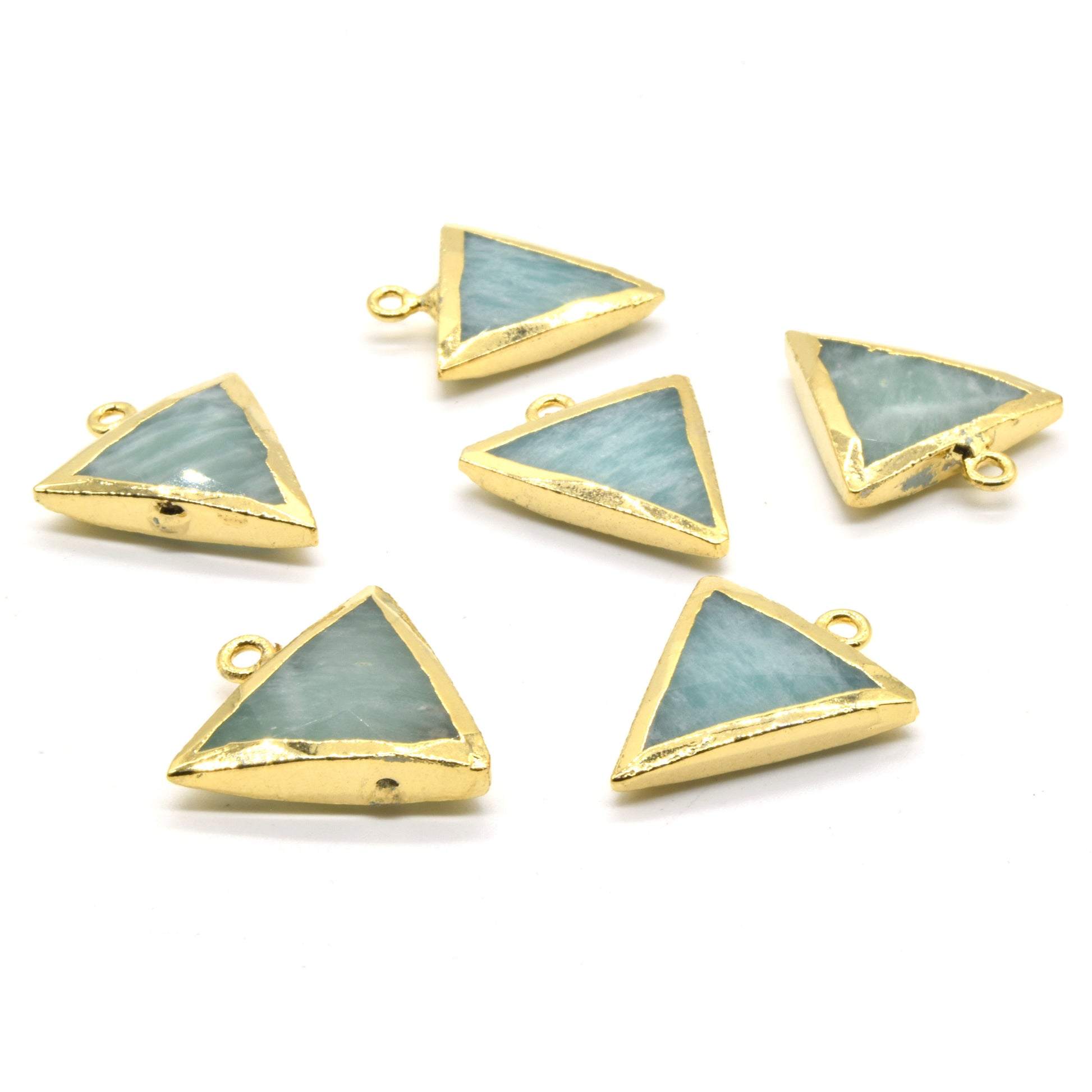 Amazonite Pendant | Labradorite Pendant | Gold Plated Electroplated Natural Amazonite Labradorite Triangle Shaped Pendant