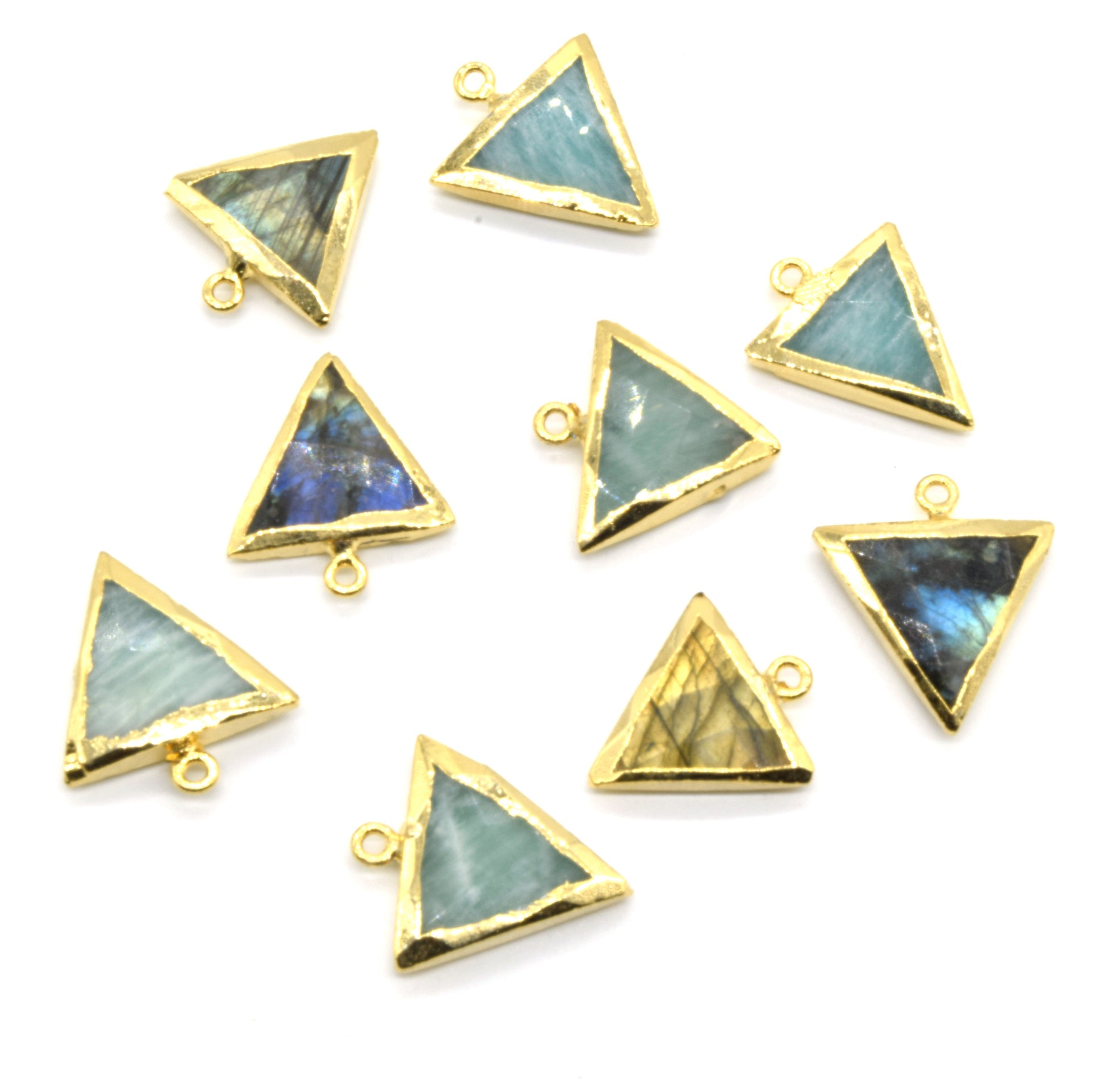 Amazonite Pendant | Labradorite Pendant | Gold Plated Electroplated Natural Amazonite Labradorite Triangle Shaped Pendant