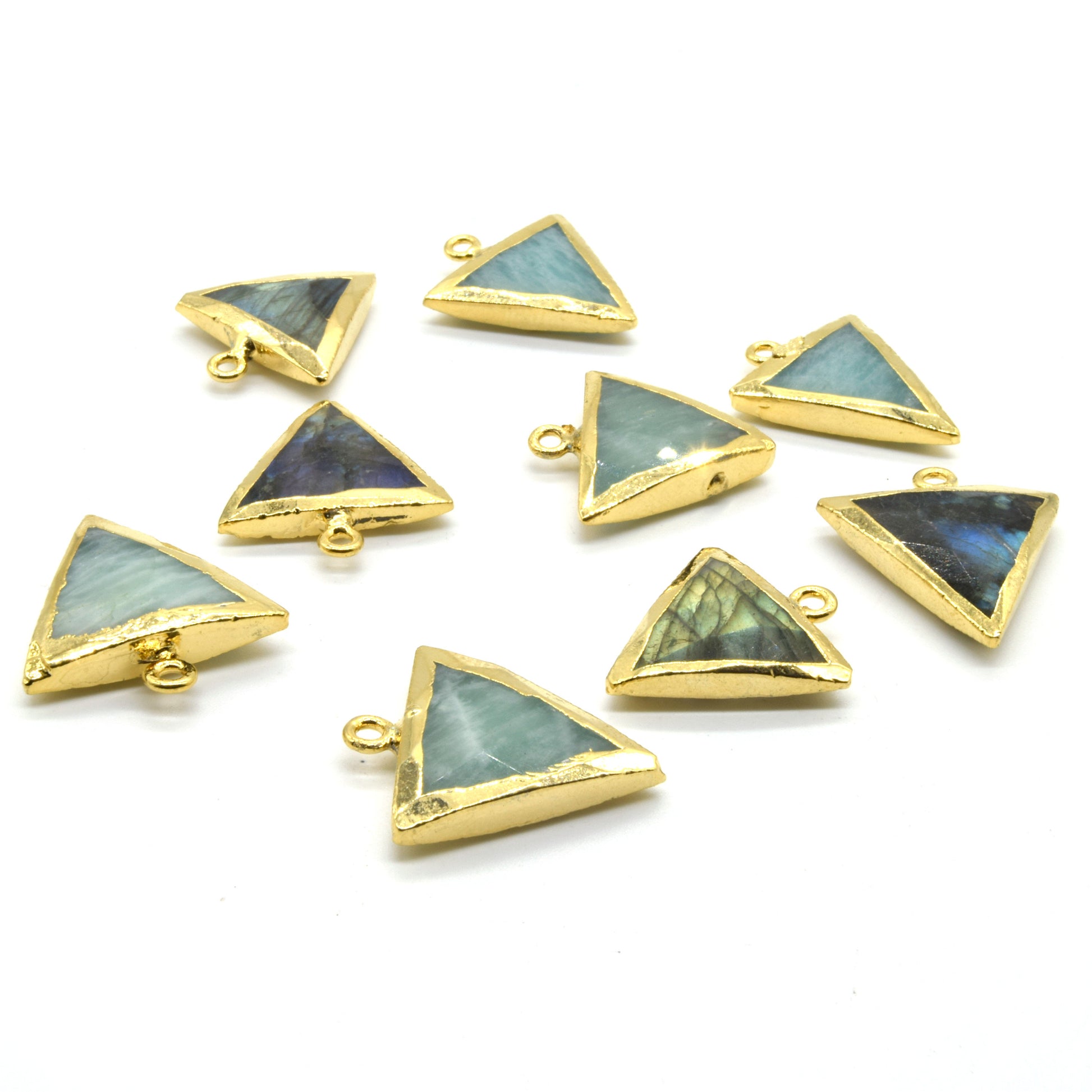 Amazonite Pendant | Labradorite Pendant | Gold Plated Electroplated Natural Amazonite Labradorite Triangle Shaped Pendant