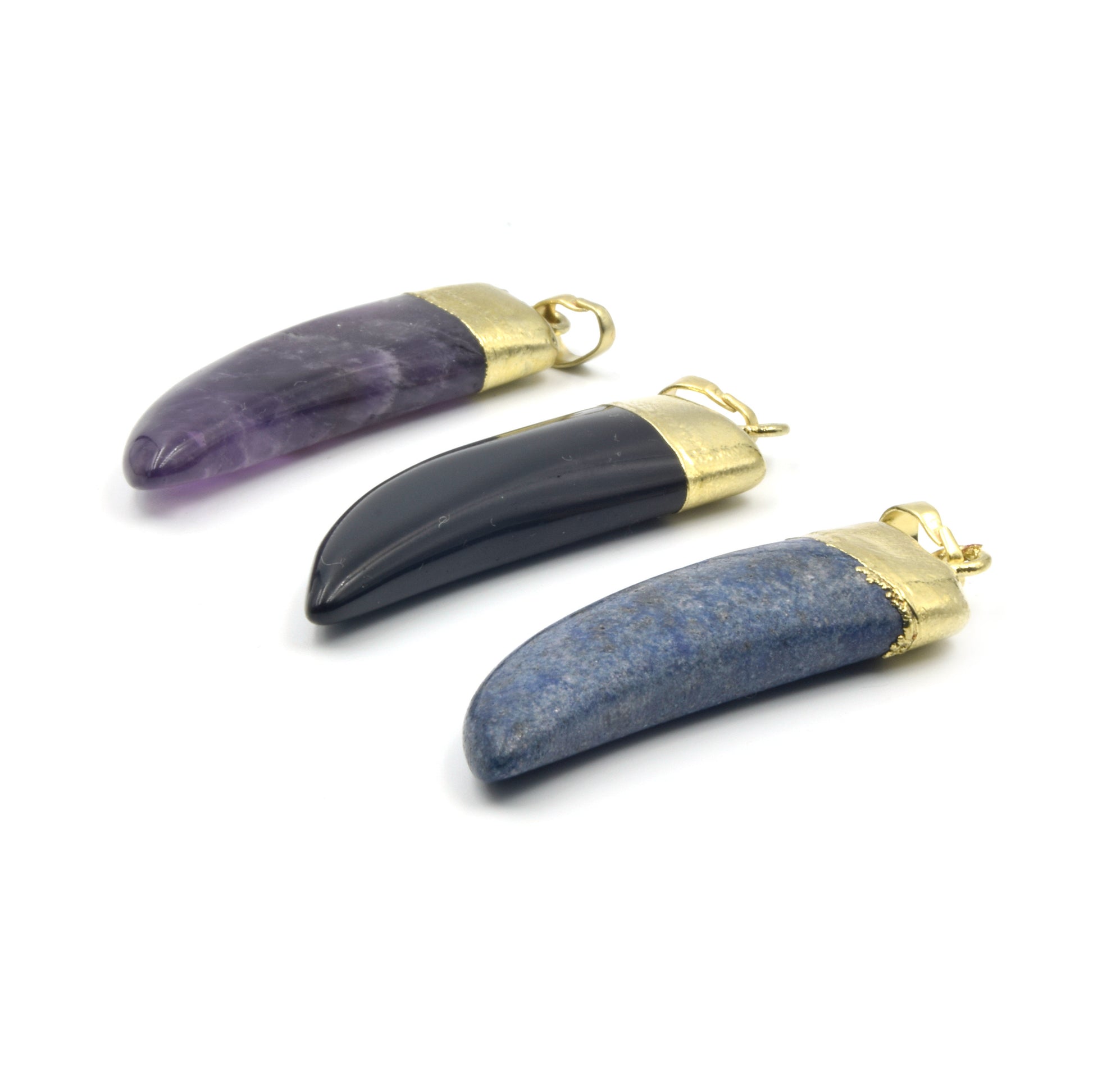 Gemstone Pendants | Electroplated Gemstone Tusk Pendants with Bail | Black Agate, Amethyst, Lapis Lazuli