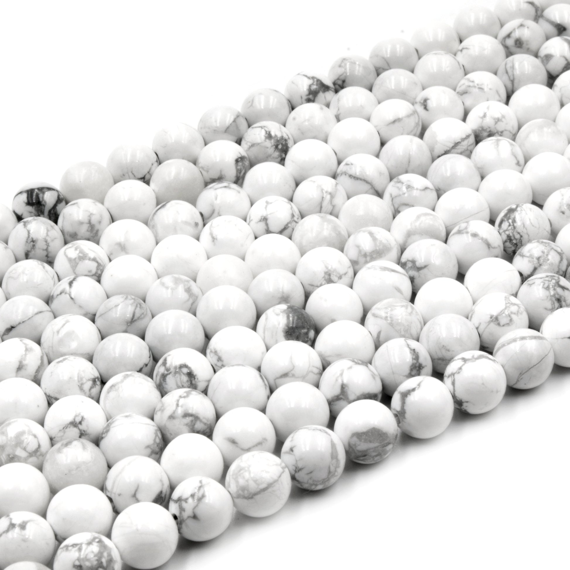 White Howlite Beads | Glossy Round Natural Howlite Beads | 6mm 8mm 10mm | Loose Gemstone Beads