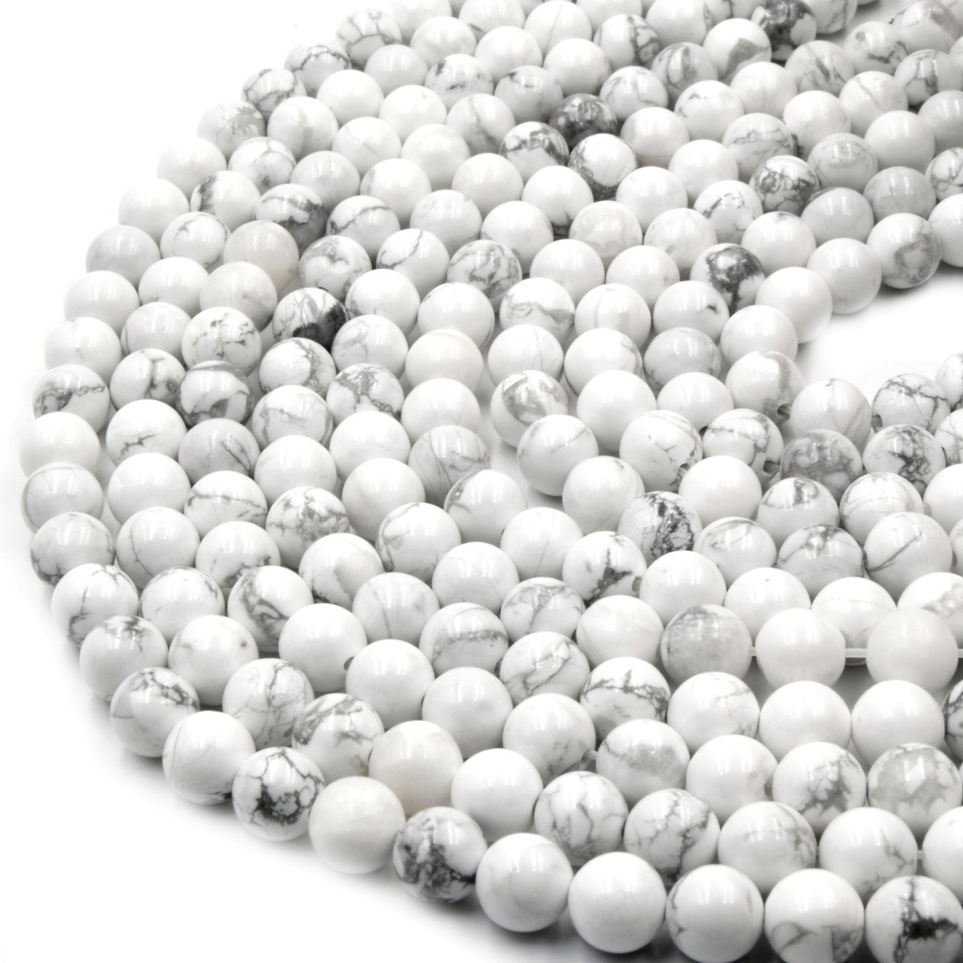 White Howlite Beads | Glossy Round Natural Howlite Beads | 6mm 8mm 10mm | Loose Gemstone Beads