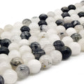 Black Tourmalinated Quartz Beads | Natural Smooth Black Rutilated Quartz Round Beads | 4mm 6mm 8mm 10mm 12mm Available