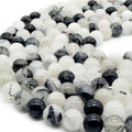 Black Tourmalinated Quartz Beads | Natural Smooth Black Rutilated Quartz Round Beads | 4mm 6mm 8mm 10mm 12mm Available