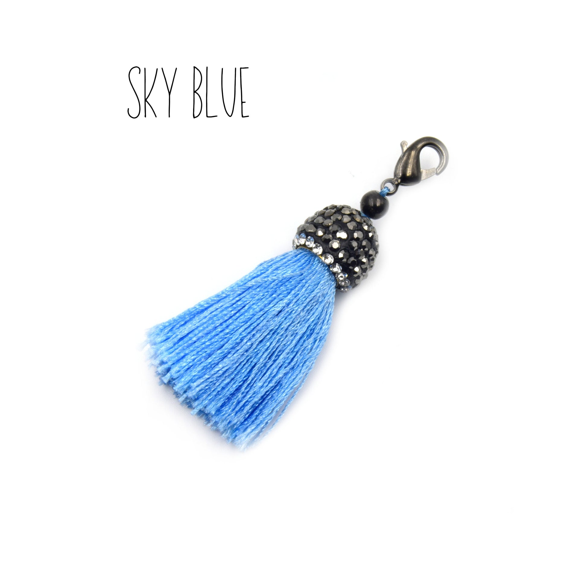 Pave Tassel Pendants | 1.25 Inch CZ Cap Tassel Silk/Polyester Thread Gunmetal Clasp | White, Blue, Yellow, Purple Tassels