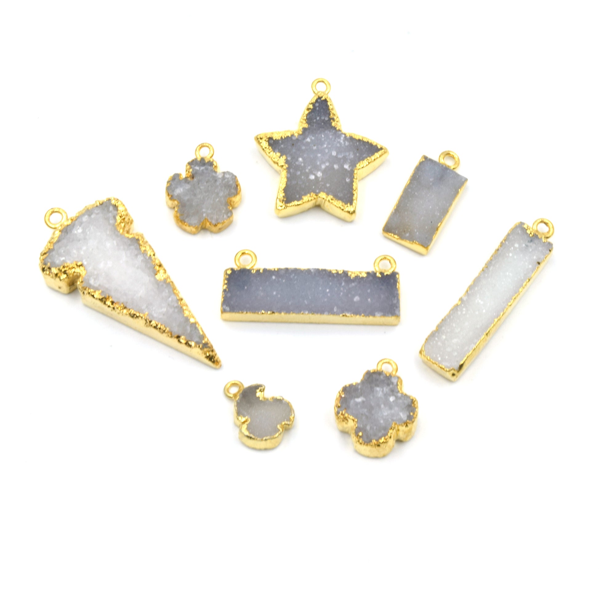 Druzy Pendants |  Electroplated White Light Gray Druzy Pendants | Clover, Flower, Rectangle, Arrowhead Pendant | Druzy Charms