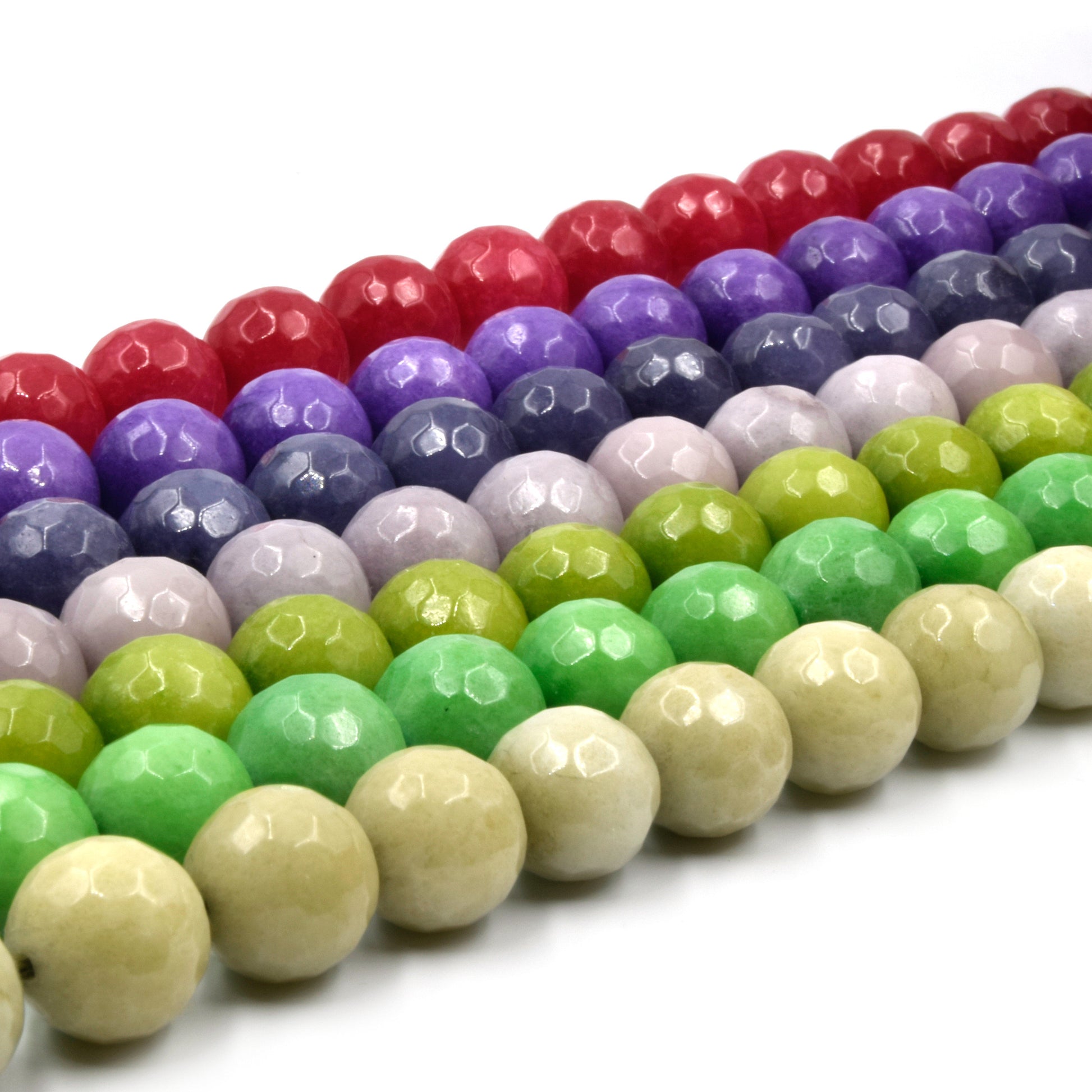 Faceted Jade Beads | 12mm Faceted Dyed Red Pink Orange Gray Blue Jade Round Beads with 1mm Holes - Sold by 15.5" Strands (~ 32 Beads)