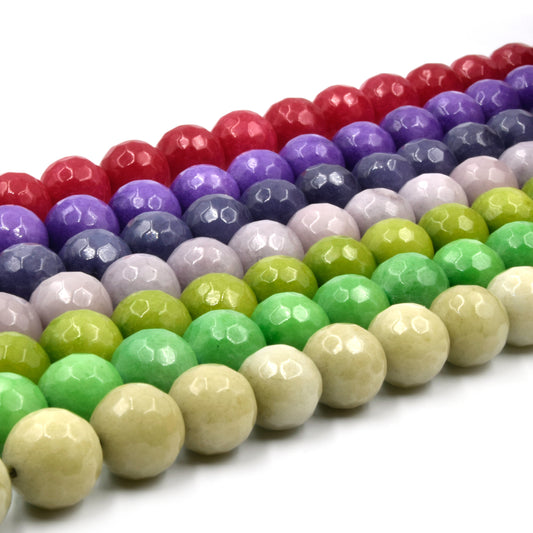 Faceted Jade Beads | 12mm Faceted Dyed Red Pink Orange Gray Blue Jade Round Beads with 1mm Holes - Sold by 15.5" Strands (~ 32 Beads)