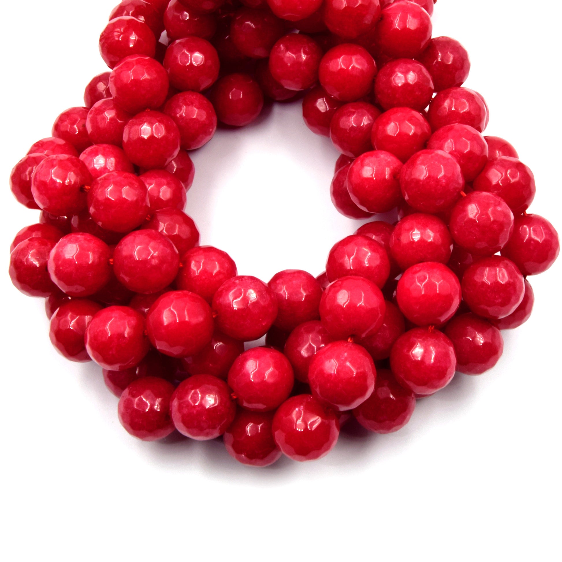 Faceted Jade Beads | 12mm Faceted Dyed Red Pink Orange Gray Blue Jade Round Beads with 1mm Holes - Sold by 15.5" Strands (~ 32 Beads)