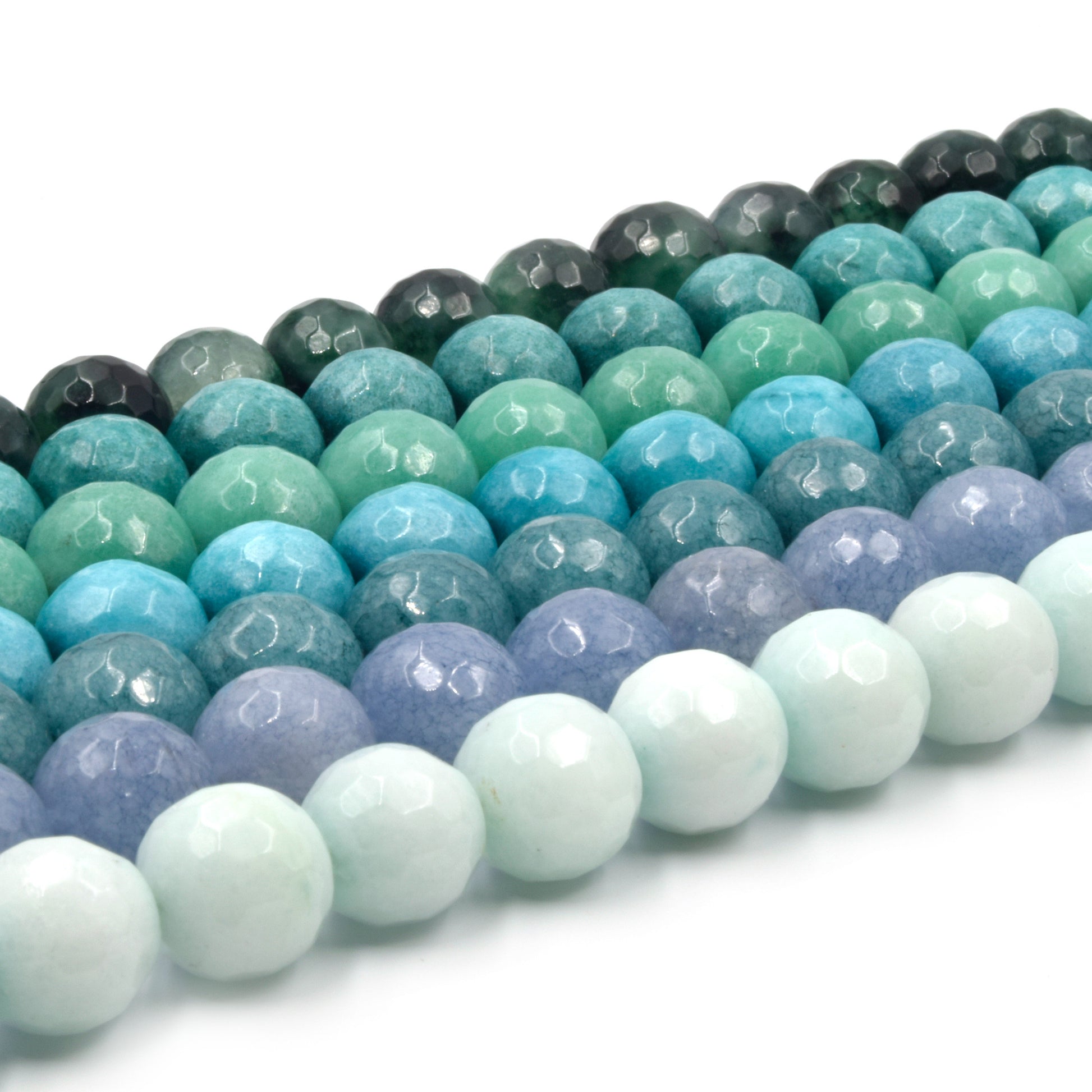 Faceted Jade Beads | 12mm Faceted Dyed Green Gray Blue Jade Round Beads with 1mm Holes - Sold by 15.5" Strands (~ 32 Beads)