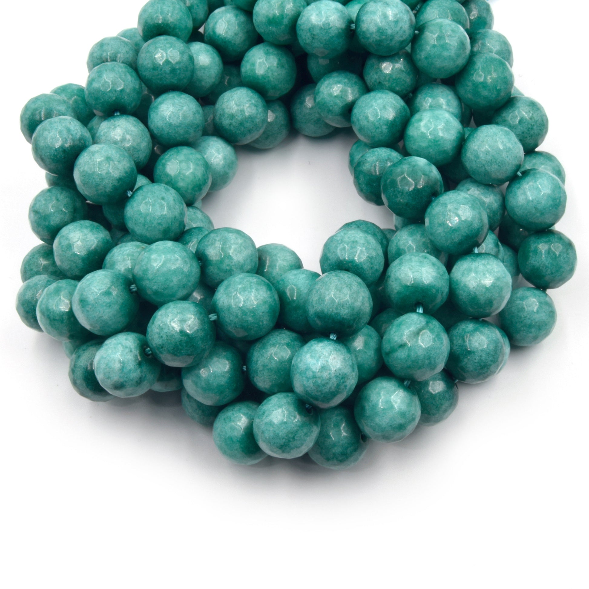 Faceted Jade Beads | 12mm Faceted Dyed Green Gray Blue Jade Round Beads with 1mm Holes - Sold by 15.5" Strands (~ 32 Beads)
