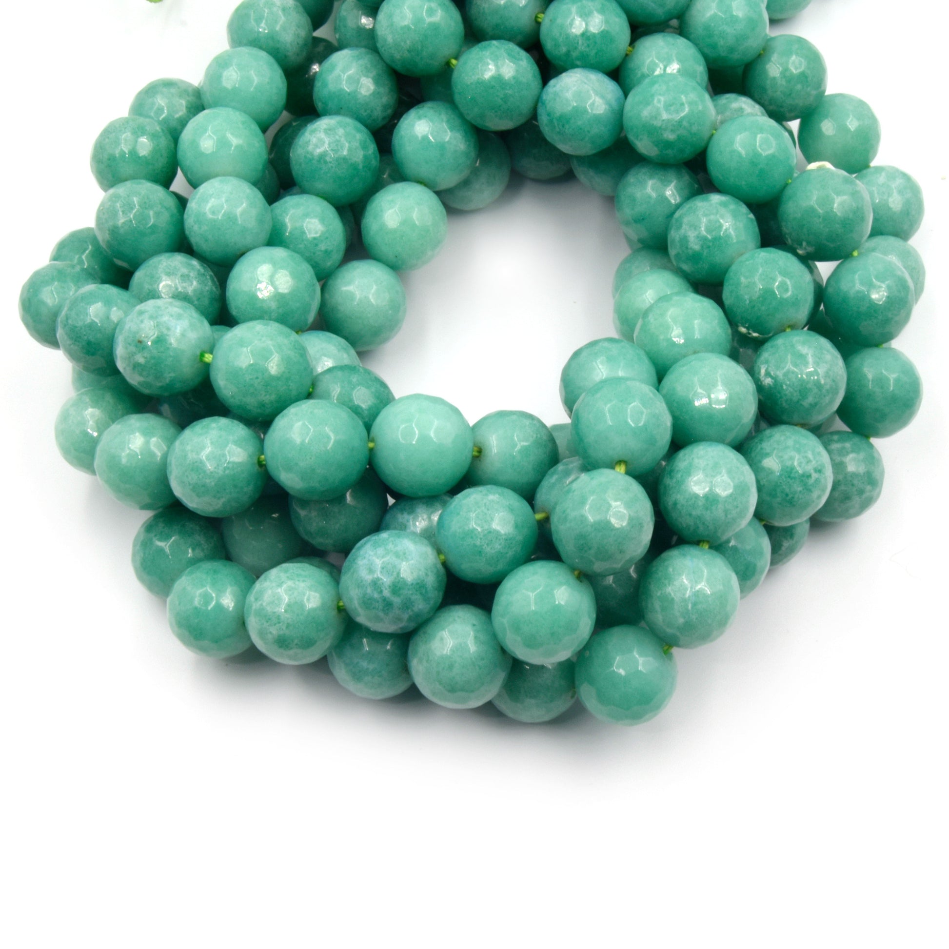 Faceted Jade Beads | 12mm Faceted Dyed Green Gray Blue Jade Round Beads with 1mm Holes - Sold by 15.5" Strands (~ 32 Beads)