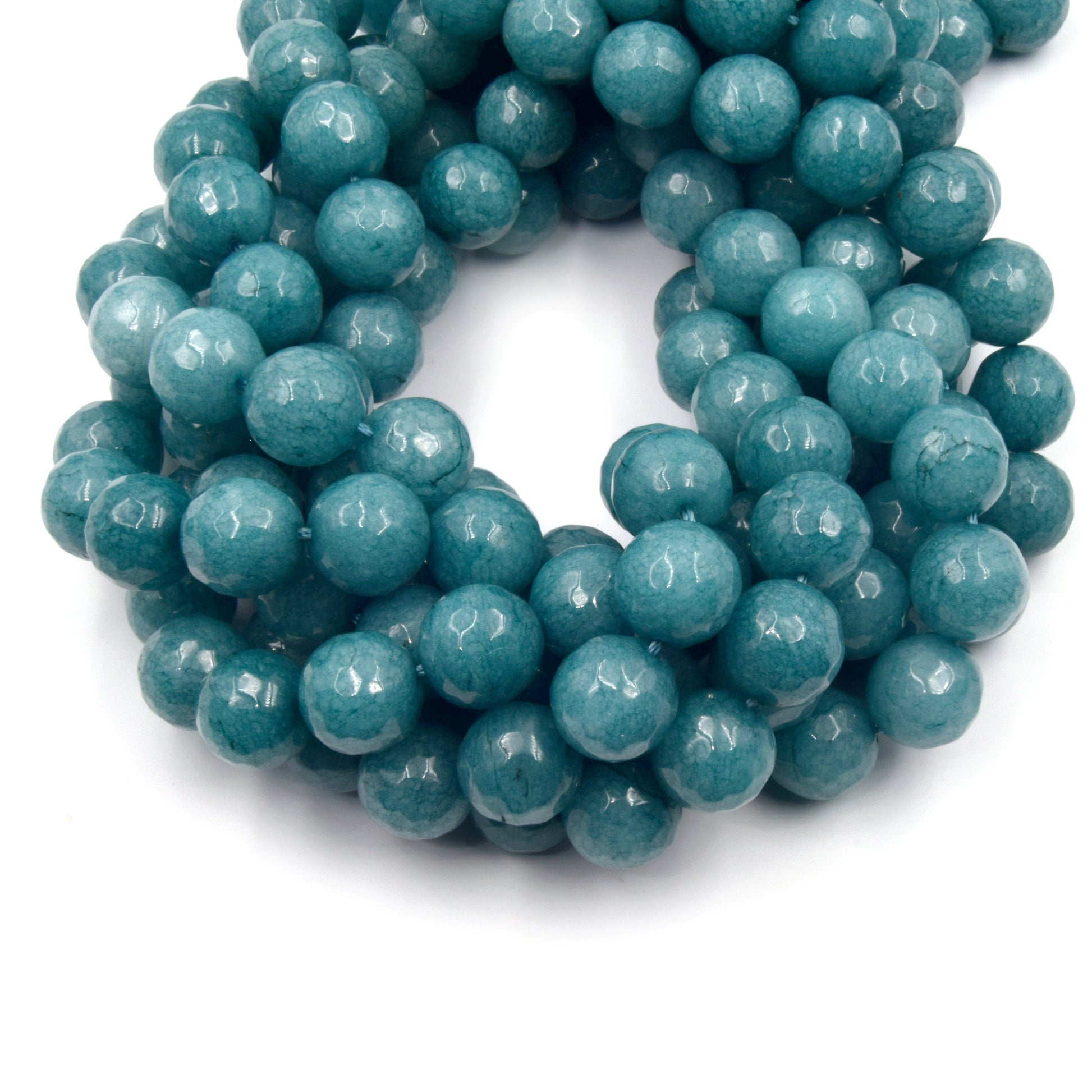 Faceted Jade Beads | 12mm Faceted Dyed Green Gray Blue Jade Round Beads with 1mm Holes - Sold by 15.5" Strands (~ 32 Beads)