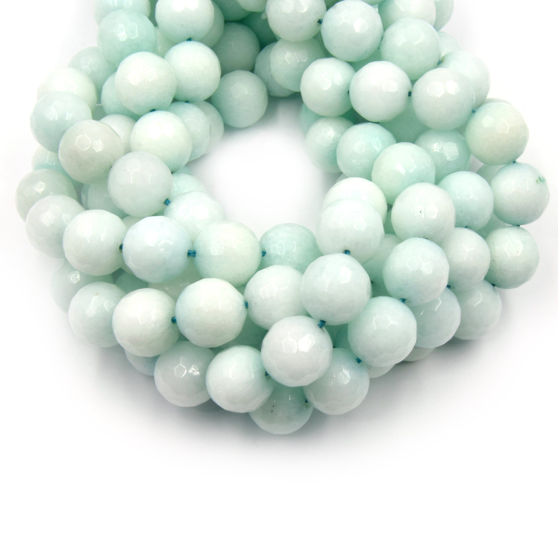 Faceted Jade Beads | 12mm Faceted Dyed Green Gray Blue Jade Round Beads with 1mm Holes - Sold by 15.5" Strands (~ 32 Beads)