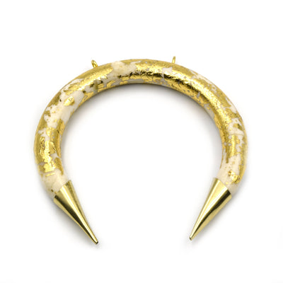 Bone Crescent Pendant | Gold Foiled Crescent Shaped Natural Ox Bone with Double Gold Bails | White, Brown, Black and White Crescents