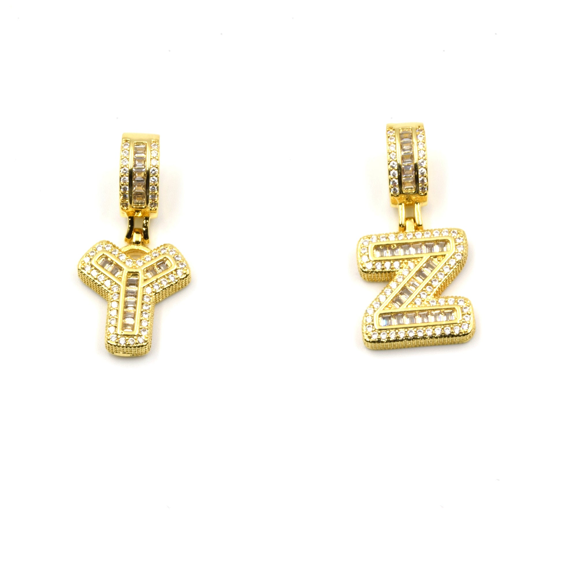 Alphabet Cubic Zirconia Pendant | Gold Letter with Rhinestone and CZ Accents with Ornate Bail | Initial Pendants | Letter Pendants