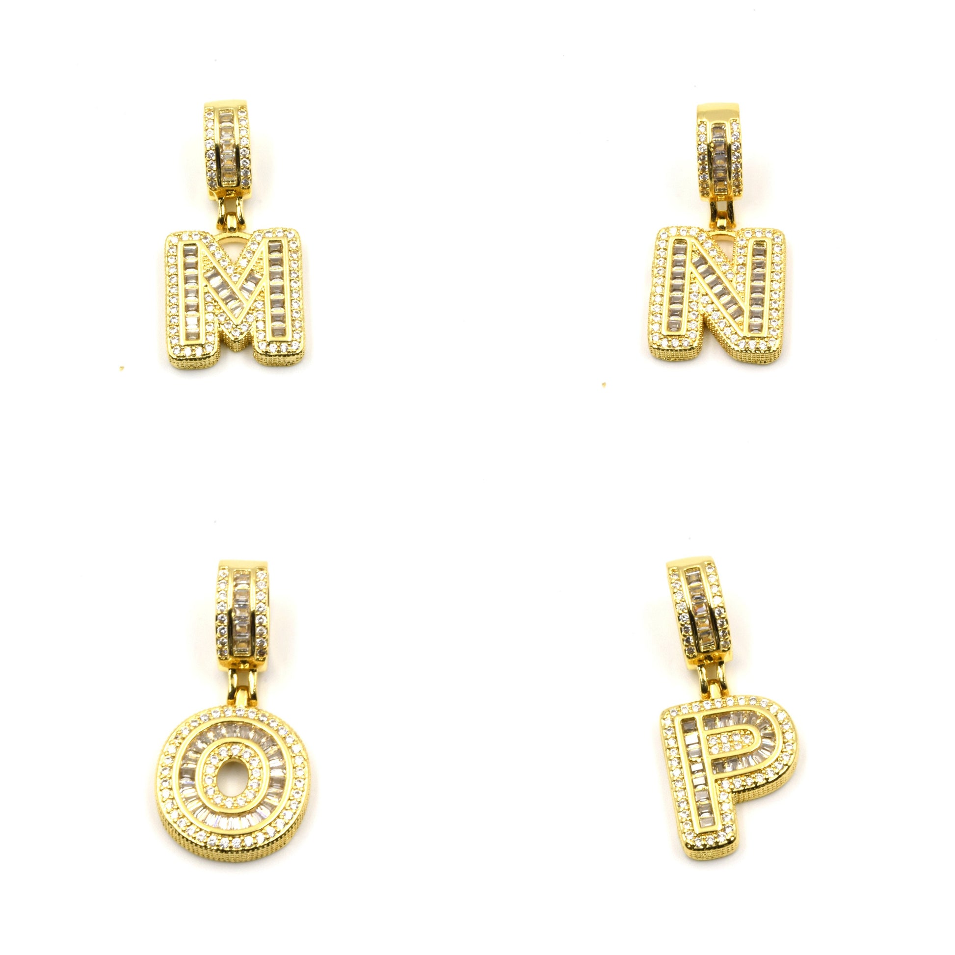 Alphabet Cubic Zirconia Pendant | Gold Letter with Rhinestone and CZ Accents with Ornate Bail | Initial Pendants | Letter Pendants