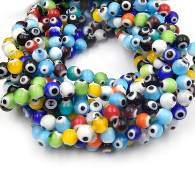 Evil Eye Glass Beads | Multicolor Evil Eye Round Glass Beads | Sold by the Strand