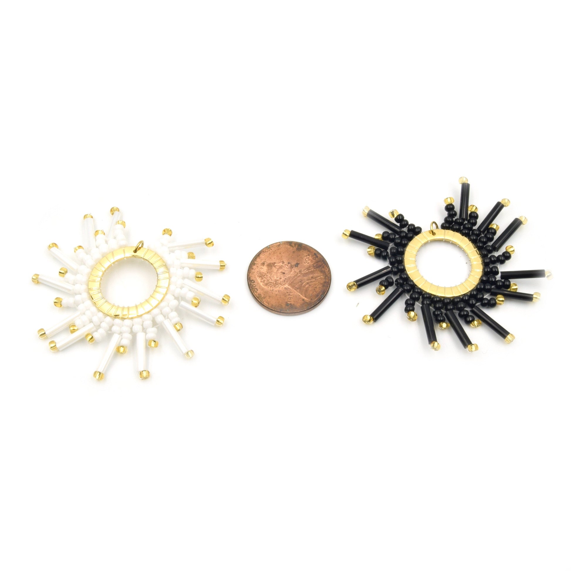 Seed Bead Pendants | Sunburst and Scalloped Beaded Components | White Peach Gray Black Pendants | Beaded Pendants | Beaded Finding