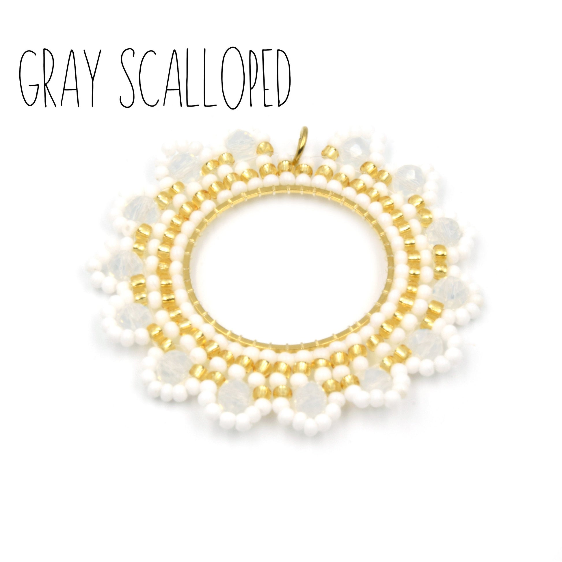 Seed Bead Pendants | Sunburst and Scalloped Beaded Components | White Peach Gray Black Pendants | Beaded Pendants | Beaded Finding