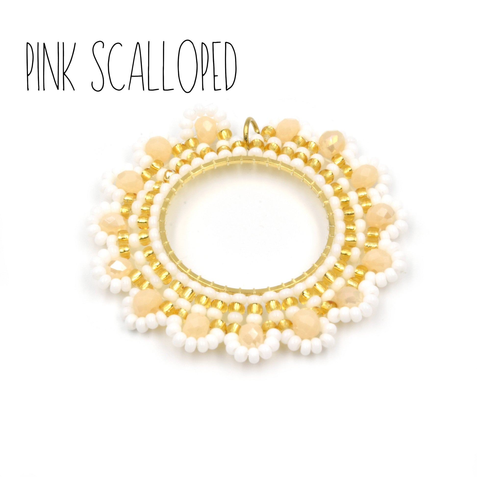 Seed Bead Pendants | Sunburst and Scalloped Beaded Components | White Peach Gray Black Pendants | Beaded Pendants | Beaded Finding